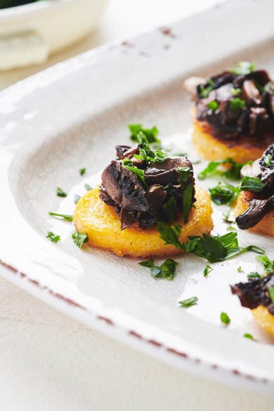 Polenta with Sautéed Mushrooms topped with fresh parsley