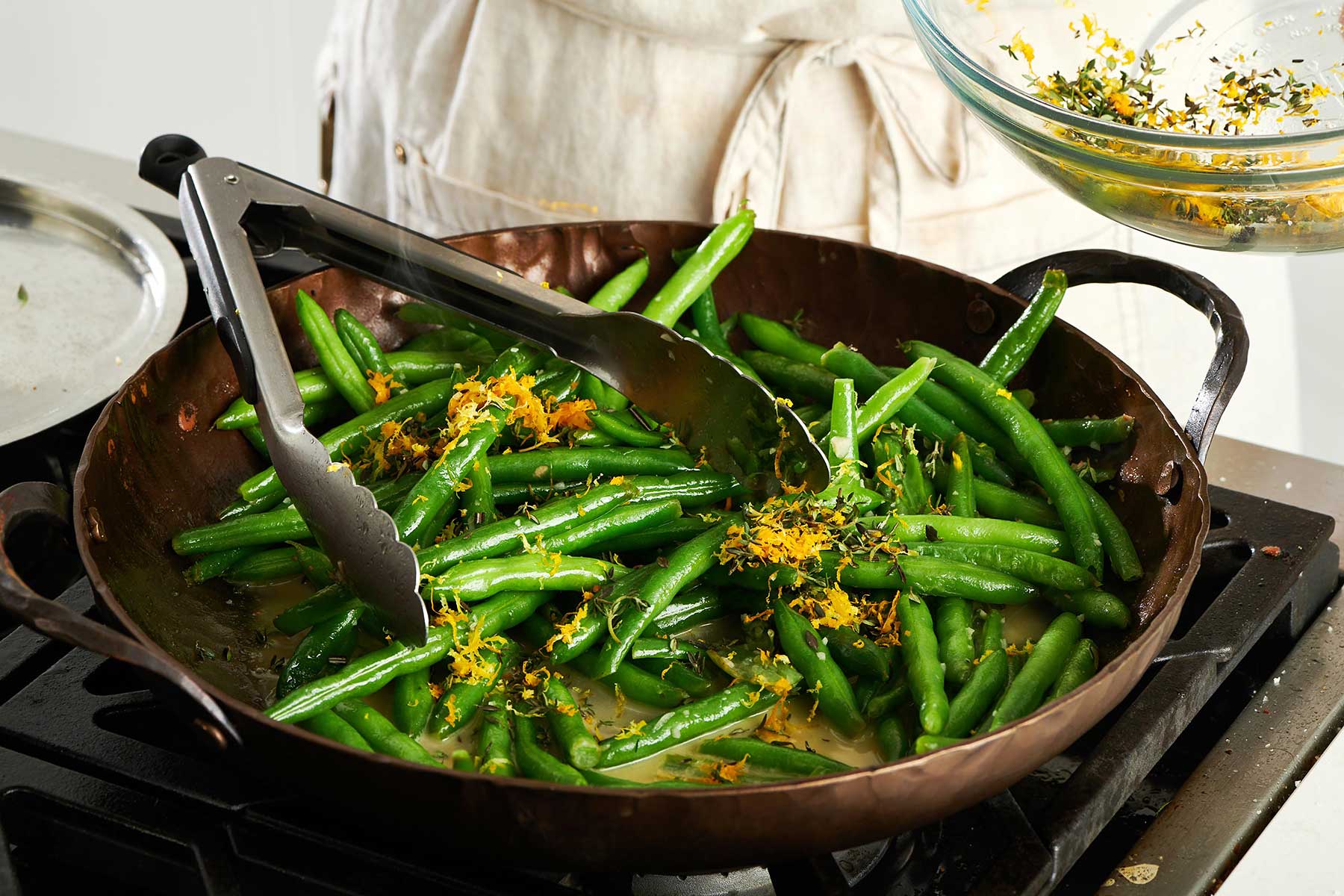 Green Beans with Gremolata in frying pan