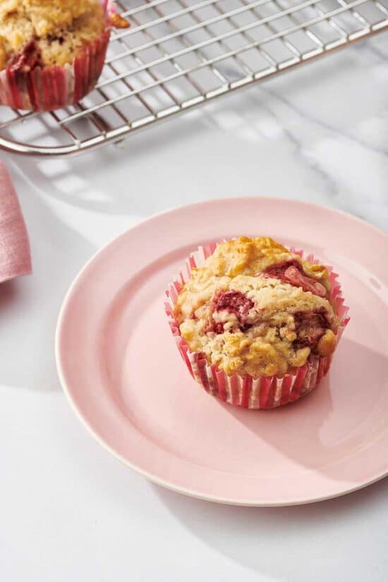 Strawberry Muffin on pink serving plate