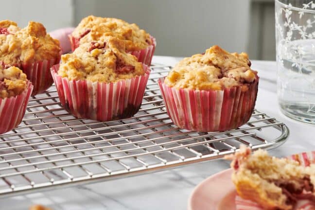 Strawberry Muffins on wire cooling rack