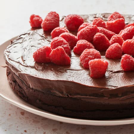Nut-Free Flourless Chocolate Cake with Raspberries