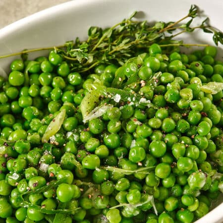 Sauteed peas in baking dish