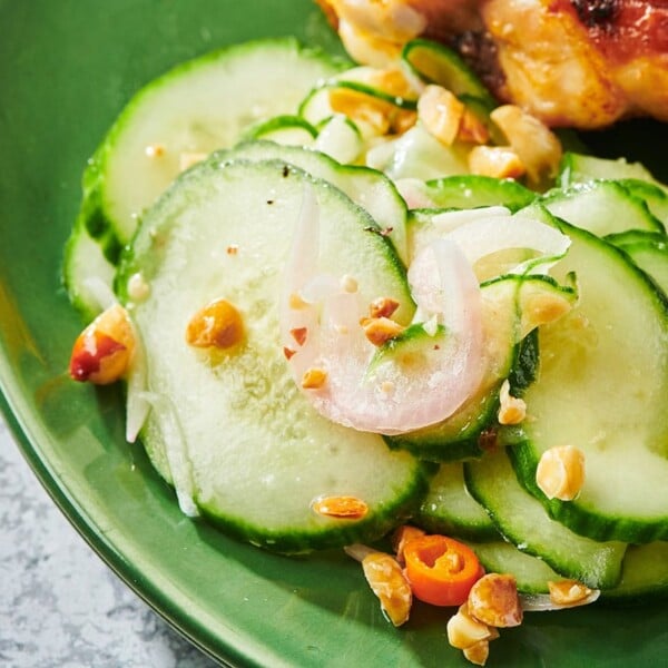 Vietnamese cucumber salad on green plate