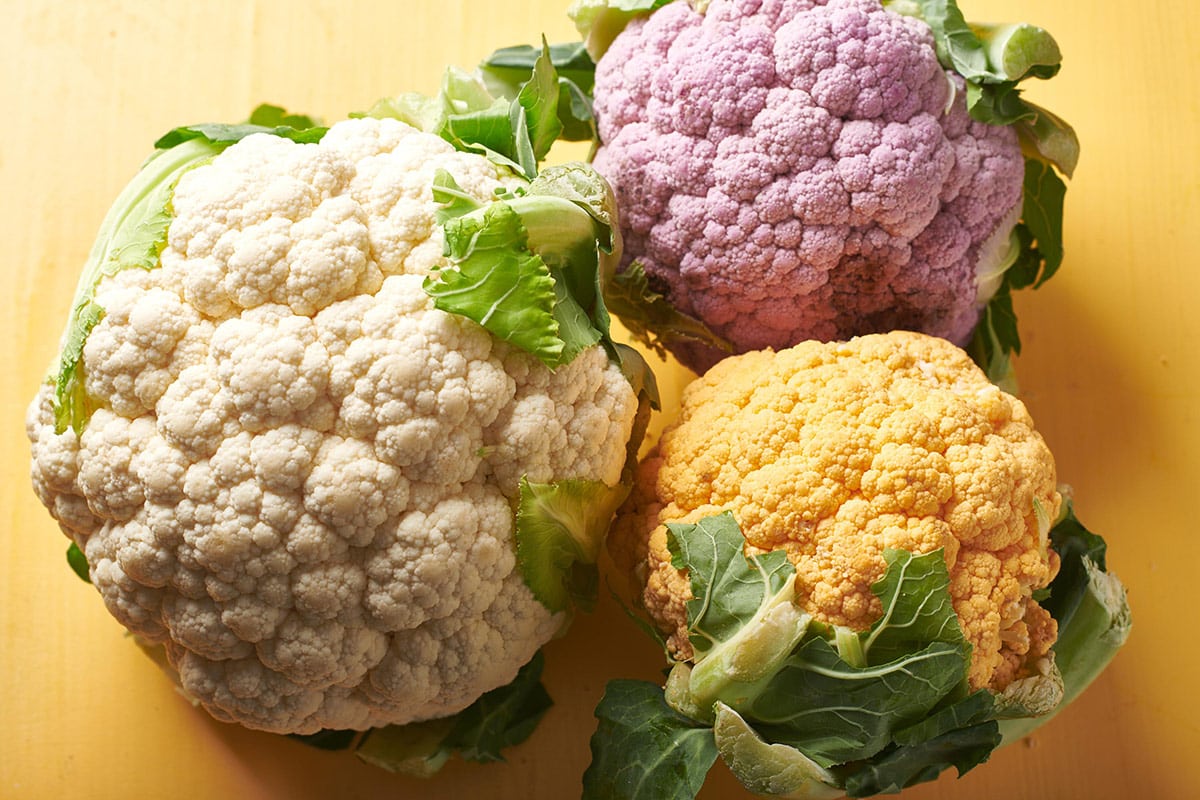 Three varieties of fresh cauliflower.