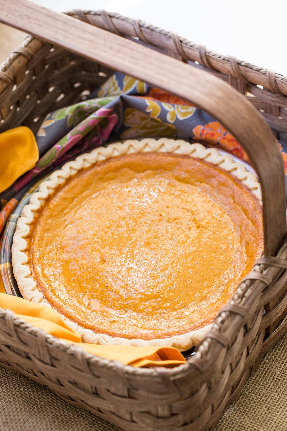 Sweet Potato Pie in wicker basket.