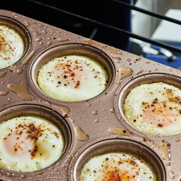 Oven-baked eggs in muffin tins.