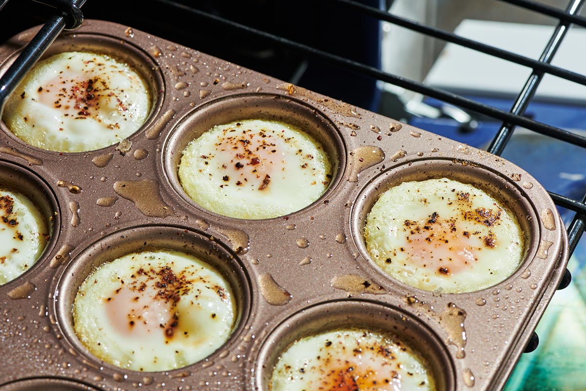 Oven-baked eggs in muffin tins.