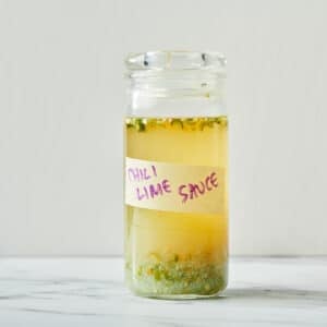 Asian chili lime sauce in jar.