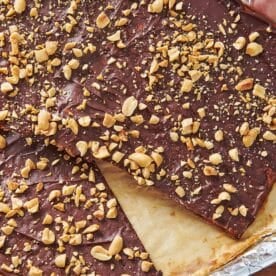 Chocolate Covered Caramelized Matzoh on baking sheet.