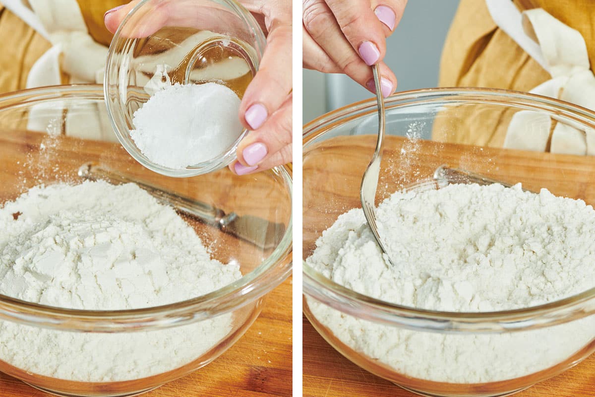 Mixing flour and other dry ingredients for baking cookies, cakes, and bread.