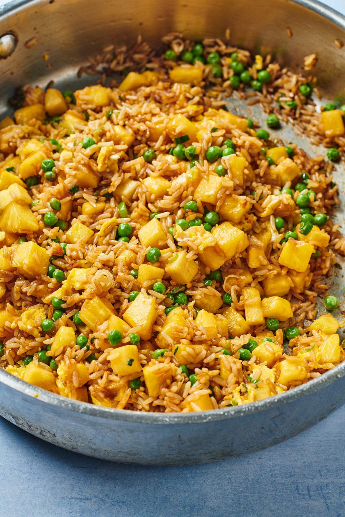 Pineapple fried rice in pan.