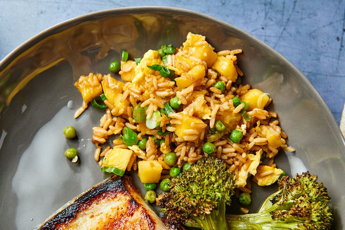 Pineapple fried rice on plate.